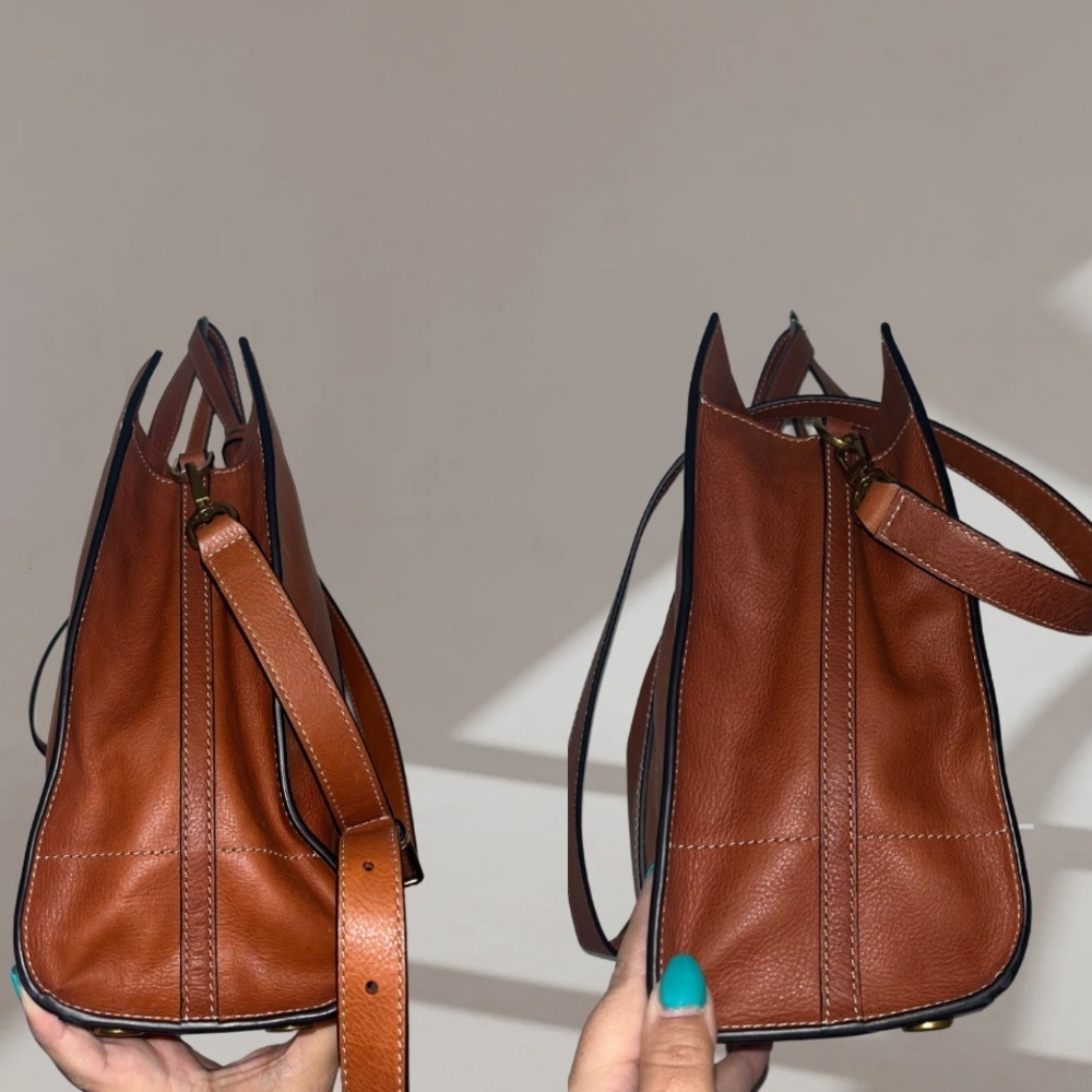 Fossil Carmen Brown Leather Tote Bag - Picture 2 of 6